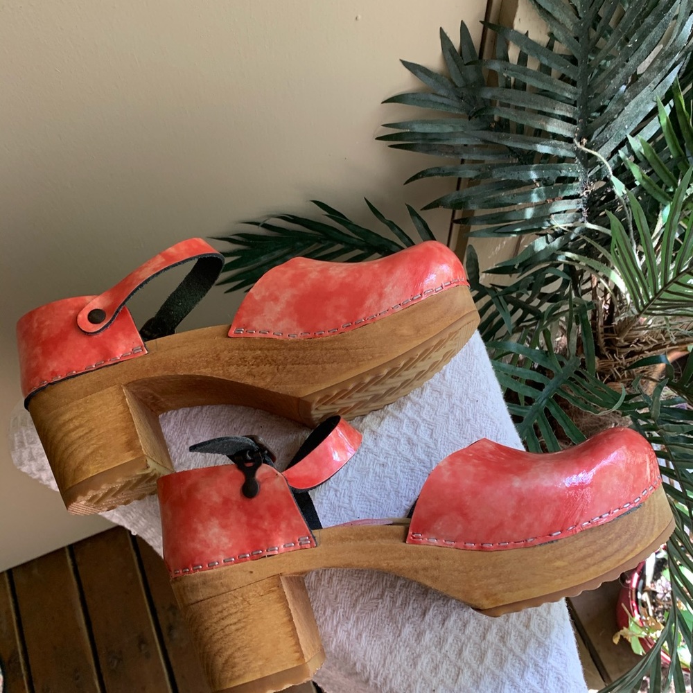 Sanita Danish Square heel clogs marble salmon